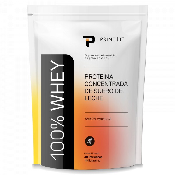 100% Whey Primetech 1 kg Vainilla frente