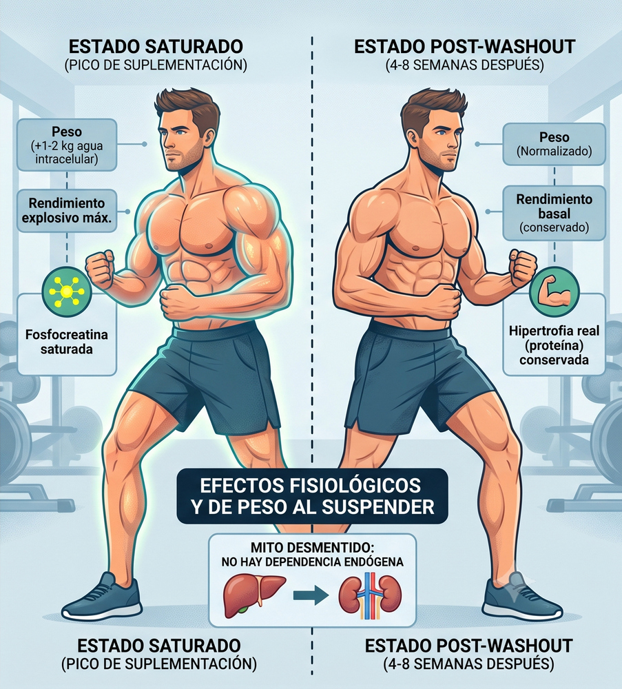 Muestra las diferencias entre un organismo suplementado con creatina y uno en niveles normales