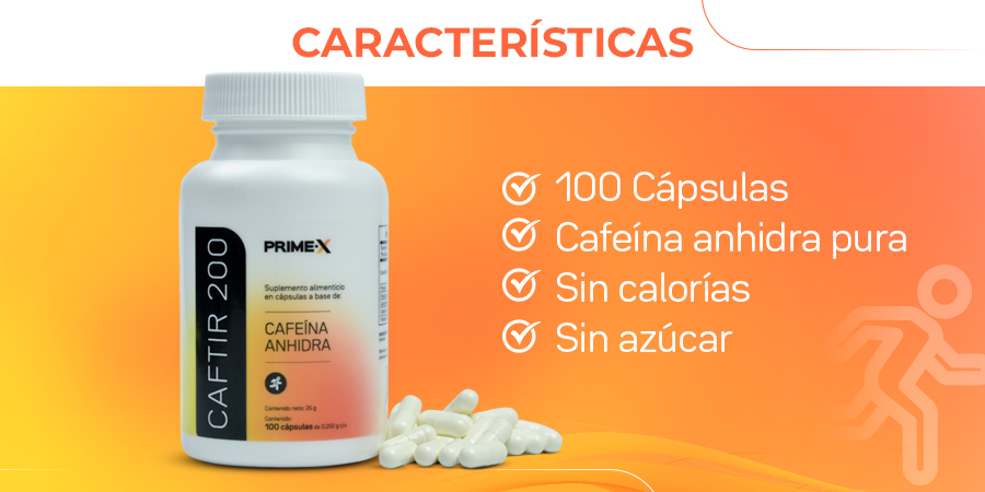 100 Cápsulas, cafeína anhidra pura, sin calorías, sin azúcar