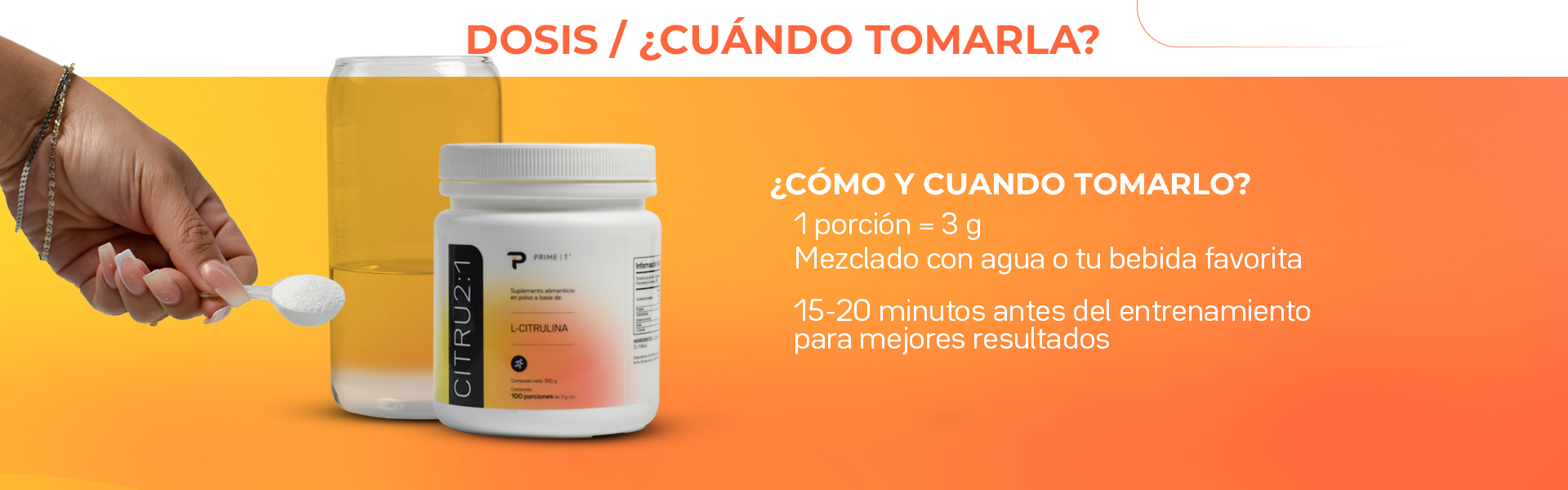 1 porción = 3 g. Mezclado con agua o tu bebida favorita. 15-20 minutos antes del entrenamiento para mejores resultados