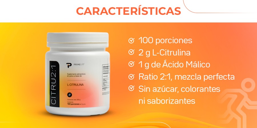 100 porciones. 2 g L-Citrulina. 1 g de Ácido Málico. Ratio 2:1, mezcla perfecta. Sin azúcar, colorantes ni saborizantes