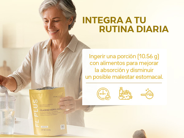Ingerir una porción (10.56 g) con alimentos para mejorar la absorción y disminuir un posible malestar estomacal.