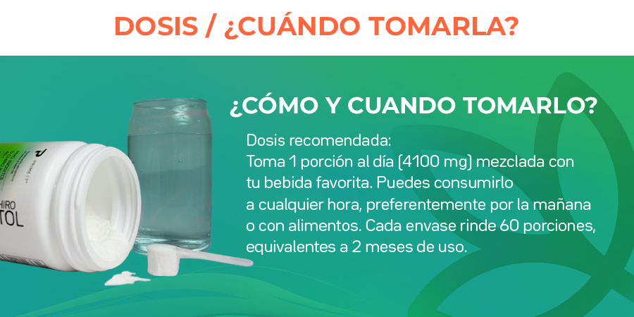 Dosis recomendada: Toma 1 porción al día [4100 mg) mezclada con tu bebida favorita. Puedes consumirlo a cualquier horar preferentemente por la mañana o con alimentos. Cada envase rinde 60 porciones, equivalentes a 2 meses de uso