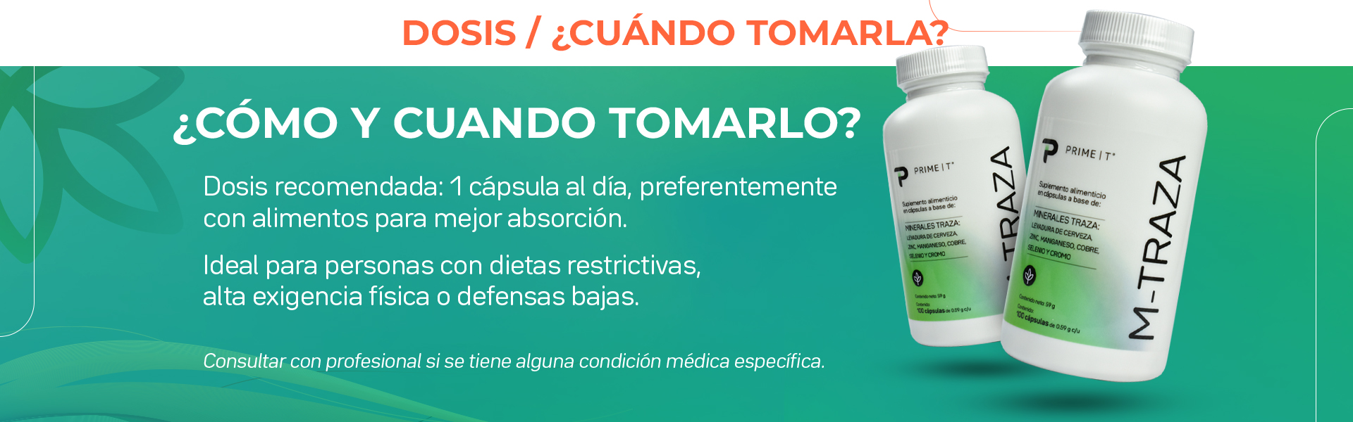 Dosis recomendada: 1 cápsula al día, preferentemente con alimentos para mejor absorción. Ideal para personas con dietas restrictivas, alta exigencia física o defensas bajas.