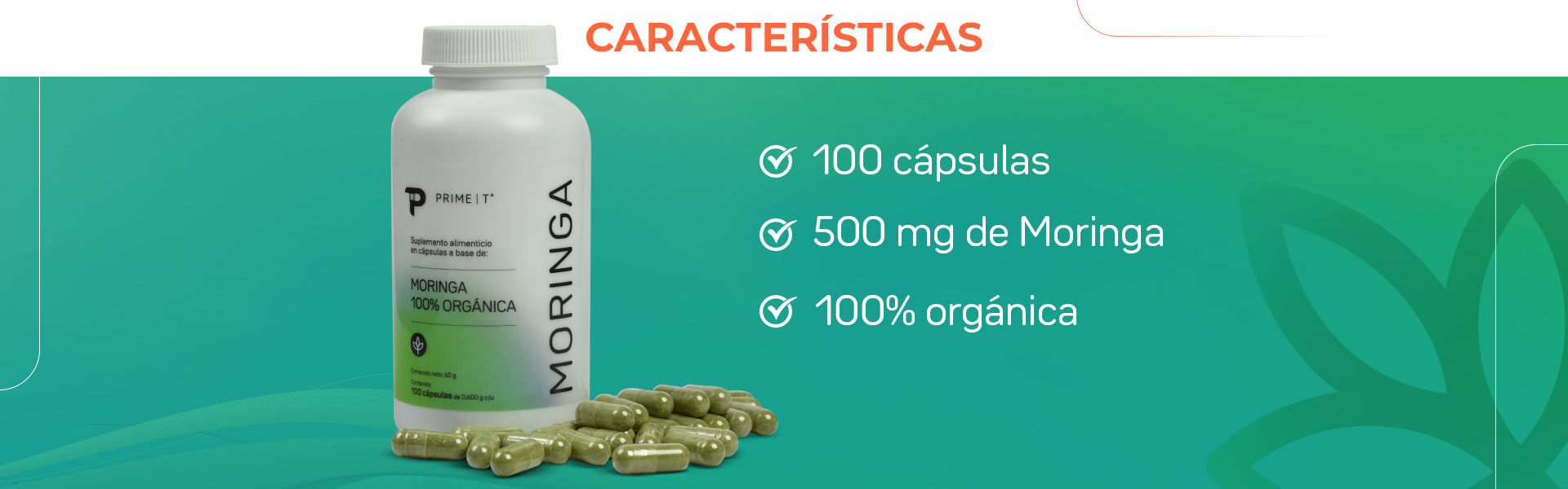 100 cápsulas. 500 mg de Moringa. 100% orgánica