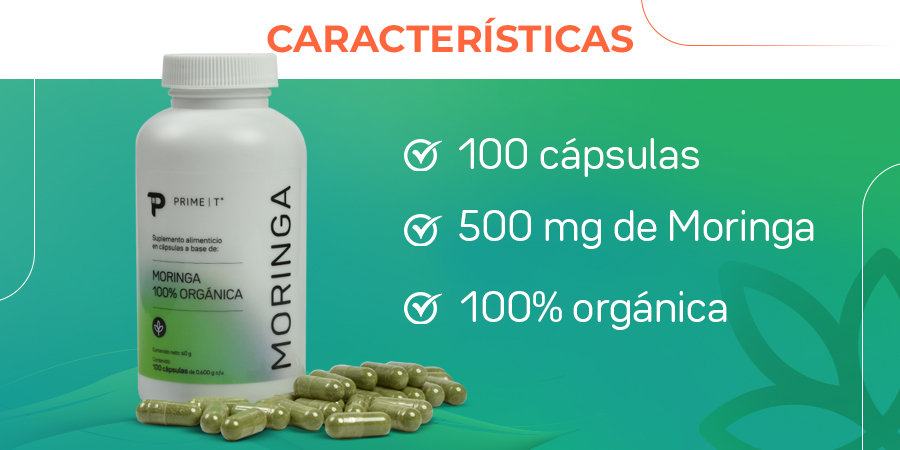 100 cápsulas. 500 mg de Moringa. 100% orgánica