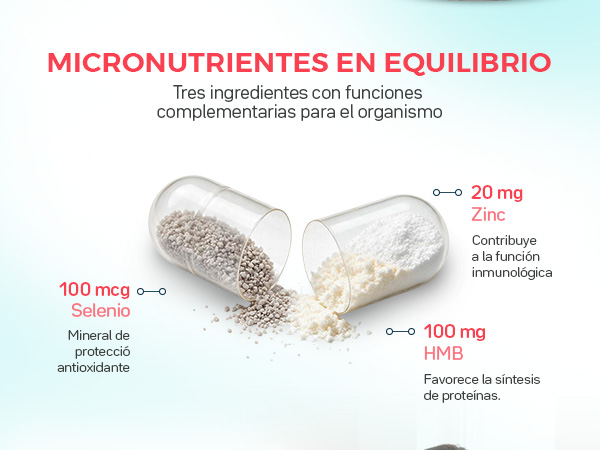 100 cápsulas. 100 mg de Selenio. 1OO mg de IMB. 20 mg de Zinc.