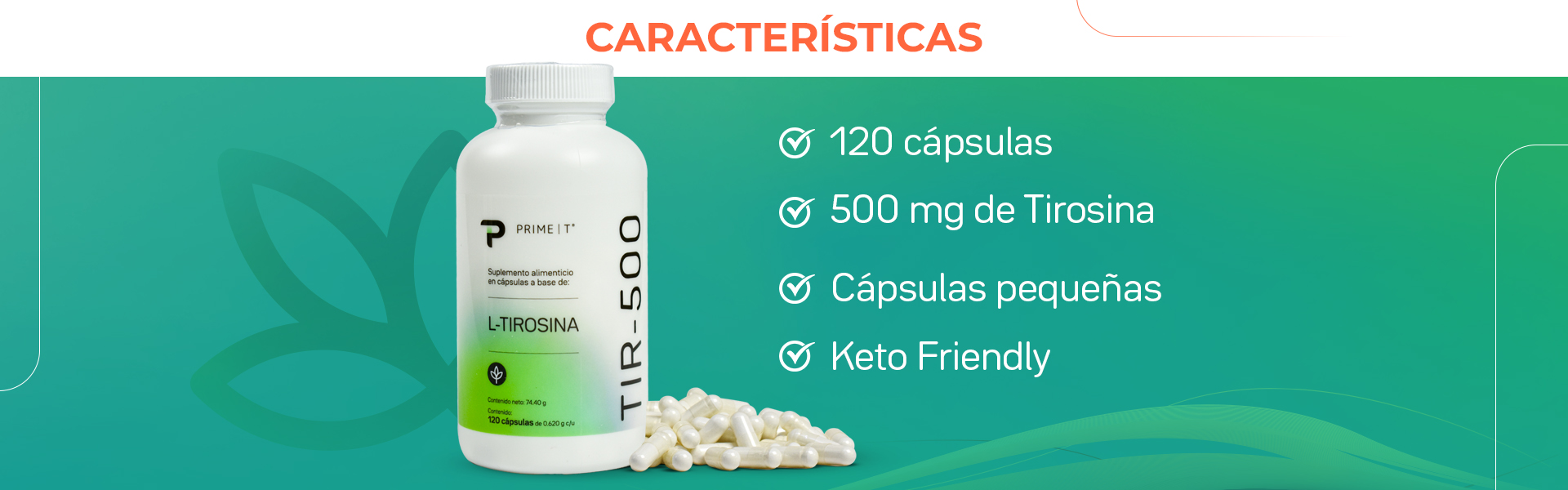 120 cápsulas. 500 mg de Tirosina. Cápsulas pequeñas. Keto Friendly