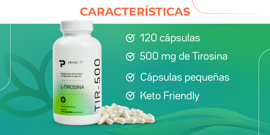 120 cápsulas. 500 mg de Tirosina. Cápsulas pequeñas. Keto Friendly