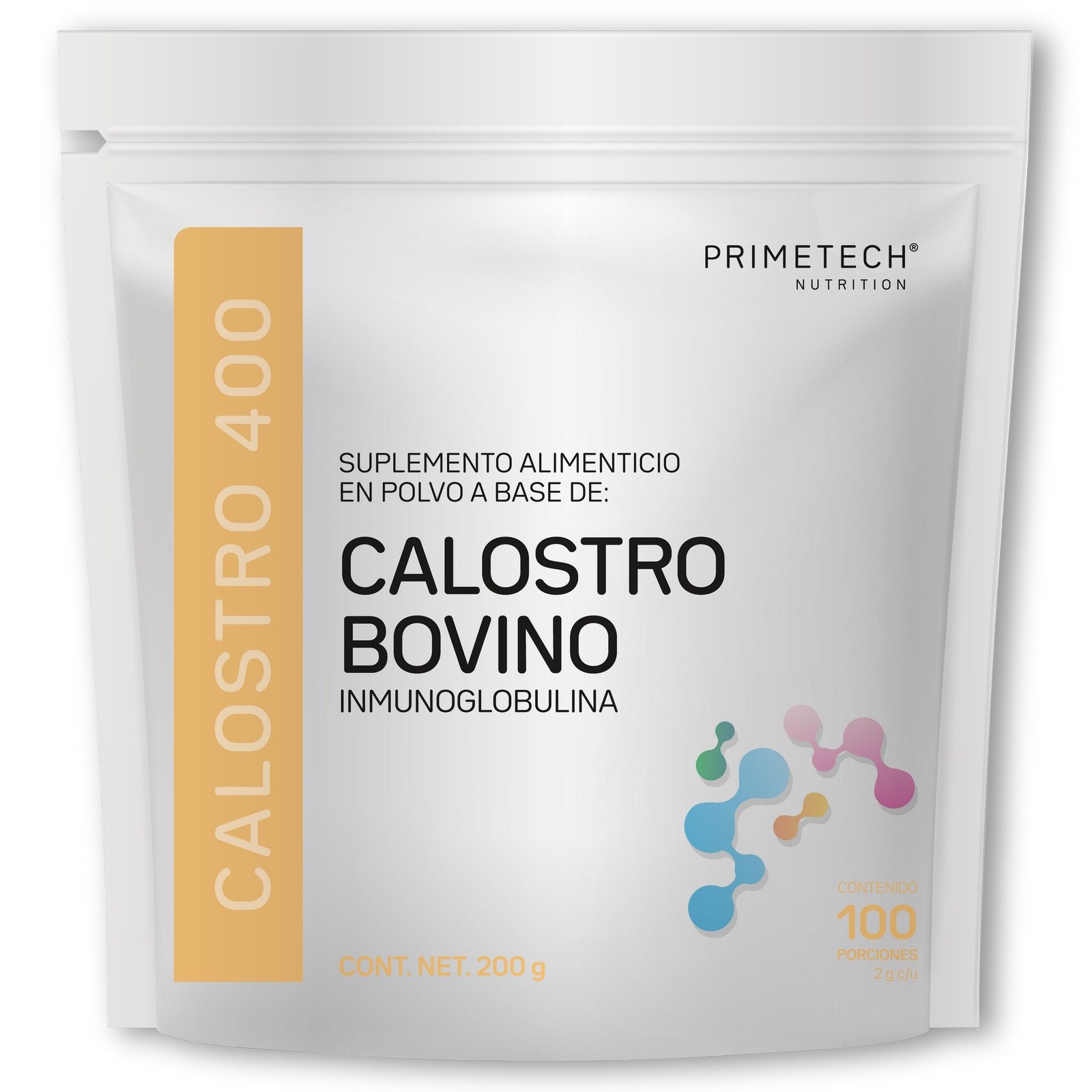 Bolsa de CALOSTRO 400 Primetech en polvo de 200 g con 100 porciones