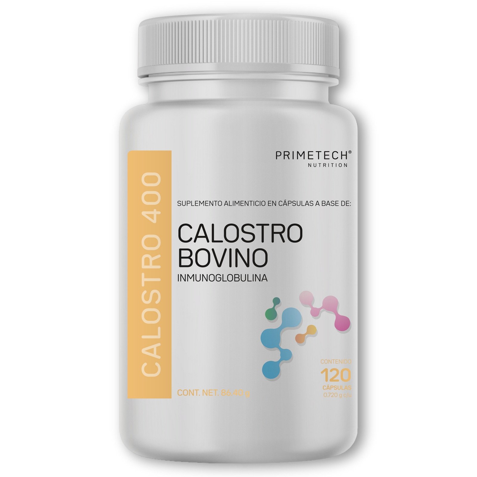 Frasco de CALOSTRO 400 Primetech en cápsulas con 120 cápsulas